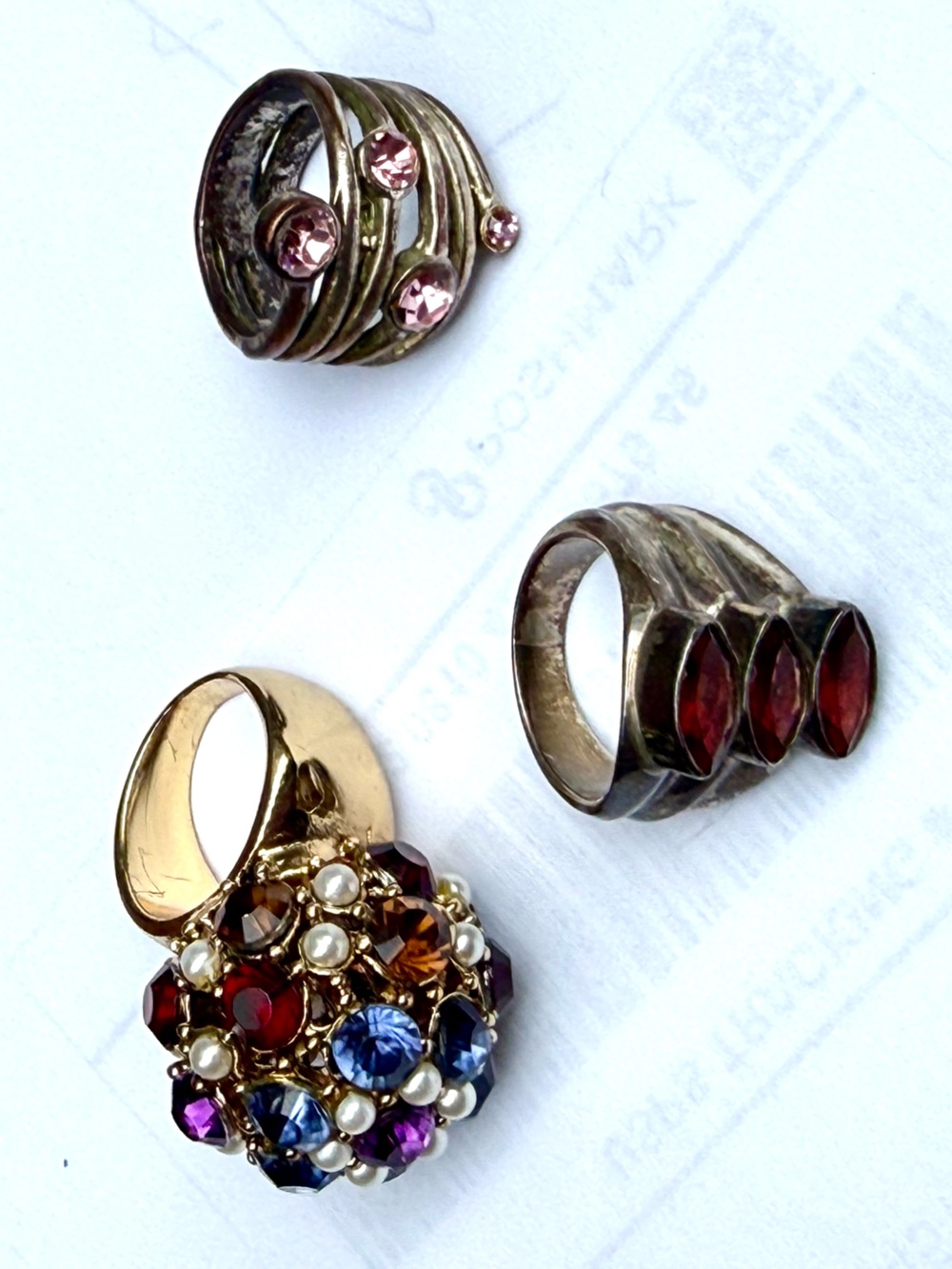 Vintage Pink & Purple Costume Statement Ring Lot - 3 Pieces Sizes 8 & 8.5